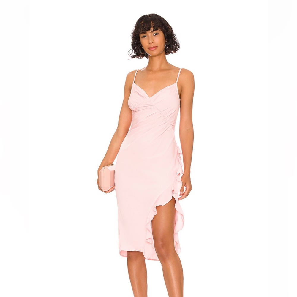 ‘More to Come’ ruffle midi pink dress
